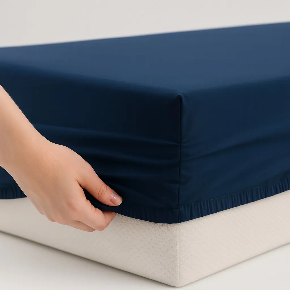 Gumis lepedő 180x200 +25cm 100% Pamut Szatén Sötétkék MrTowel
