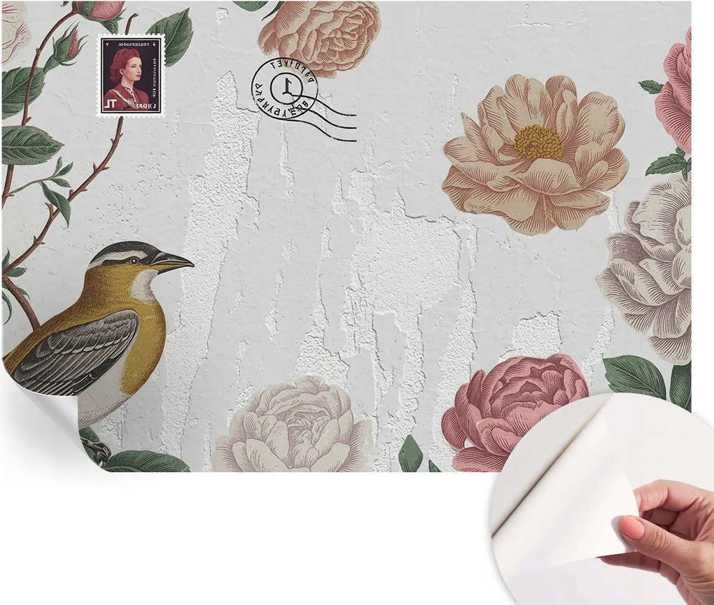 Öntapadós tapéta Divatos 3D fali ragasztóval Vintage virágok 152x104 cm