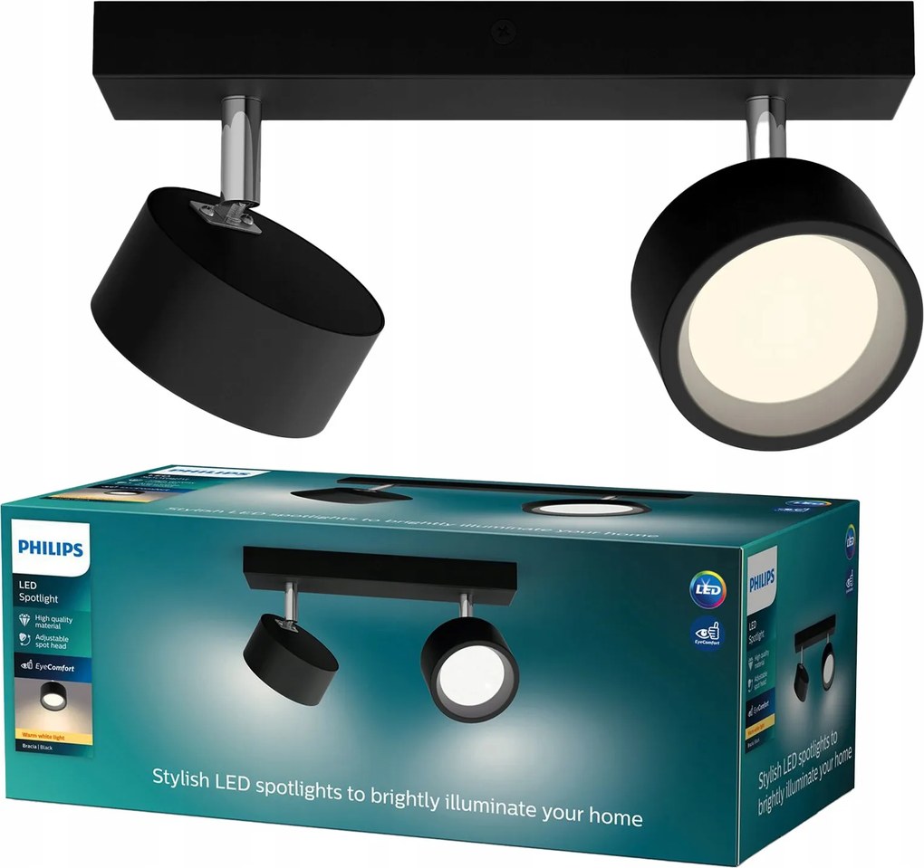 Mennyezeti lámpa Led reflektor 11W 1100lm 2700K Fekete testvérek Philips