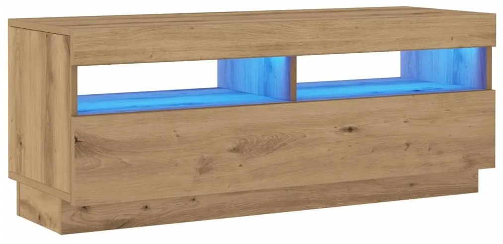kézműves tölgy szerelt fa TV-szekrény LED-ekkel 100x35x40 cm