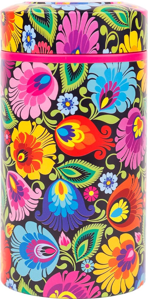 Folkstar tárolódoboz – Színes fekete virágos, kicsi, kerek