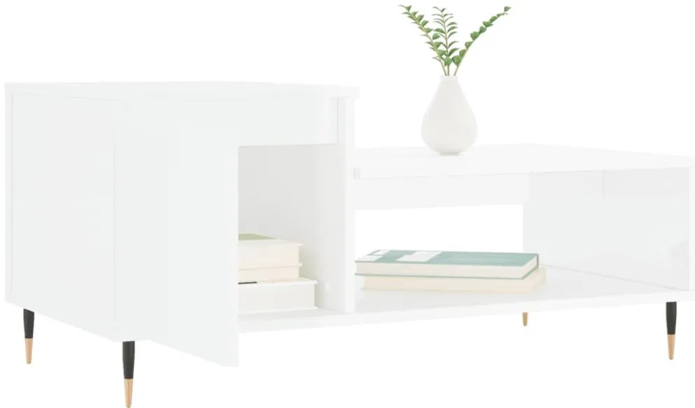 Magasfényű fehér szerelt fa dohányzóasztal 100 x 50 x 45 cm