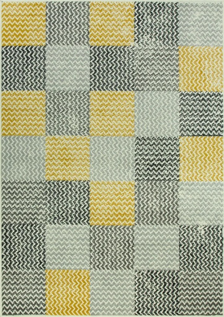 270x370 cm Mustárszürke Patchwork Szőnyeg Kockás