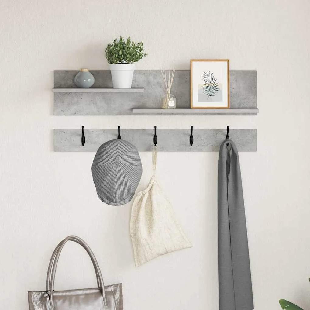 Fali Kabáthorog polcokkal Beton szürke 90 x 15 x 36 cm Faanyag