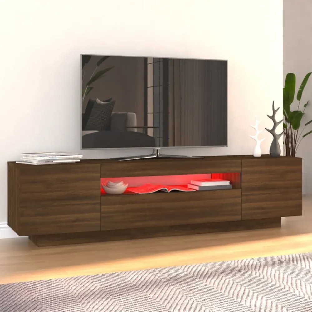 barna tölgyszínű TV-szekrény LED-lámpákkal 160x35x40 cm