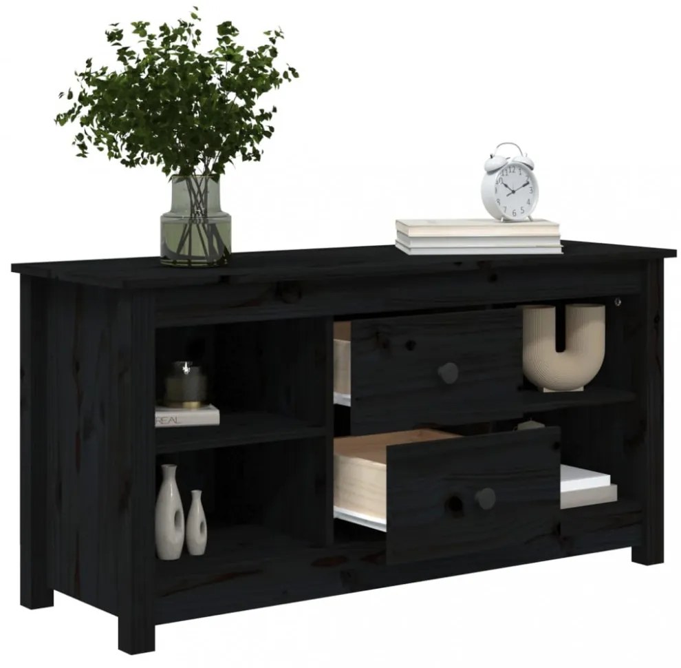 fekete tömör fenyőfa TV-szekrény 103 x 36,5 x 52 cm