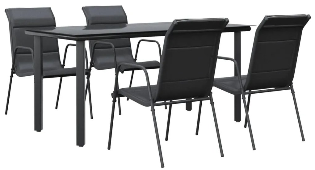 vidaXL 5 részes fekete acél és textilén kerti étkezőgarnitúra