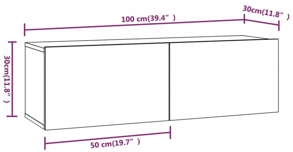 4 db fekete fali TV-szekrény 100 x 30 x 30 cm