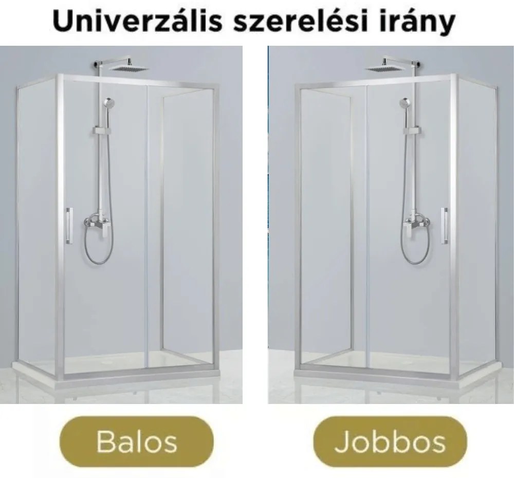 Stuxi Delhi 120x80 falsíkra szerelhető 3 oldalú tolóajtós zuhanykabin 6 mm vastag vízlepergető biztonsági üveggel, krómozott elemekkel, 200 cm magas