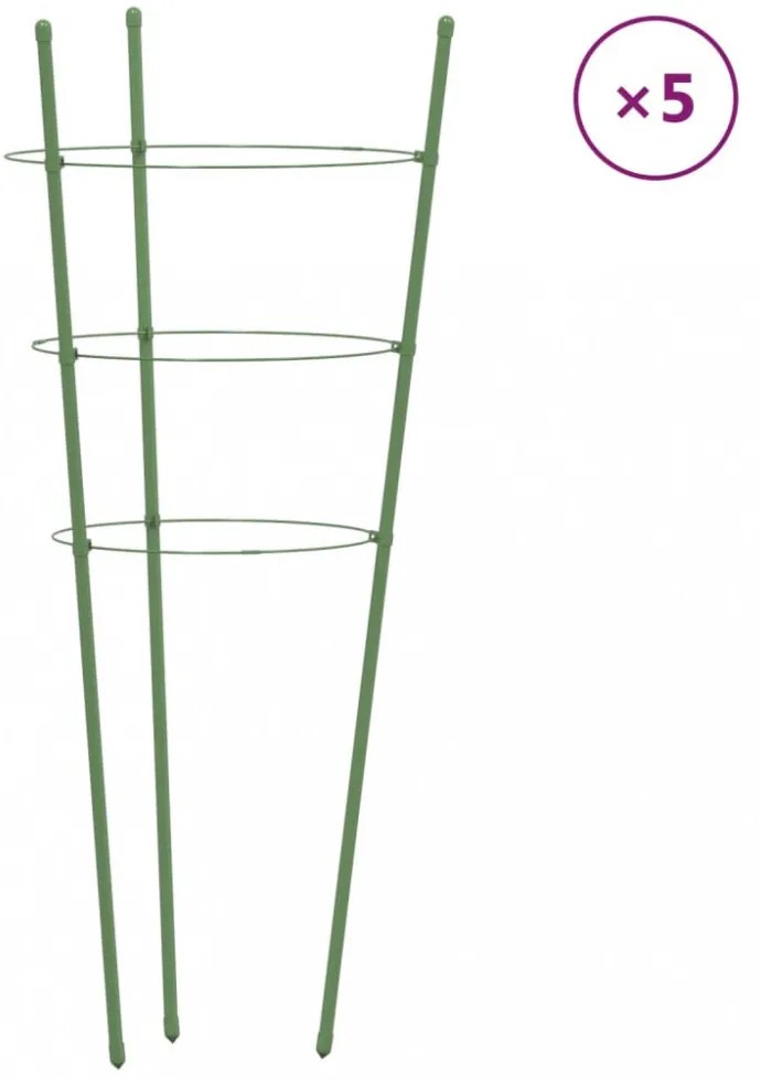 5 db zöld acél kerti növénytámasz 3 gyűrűvel 45 cm