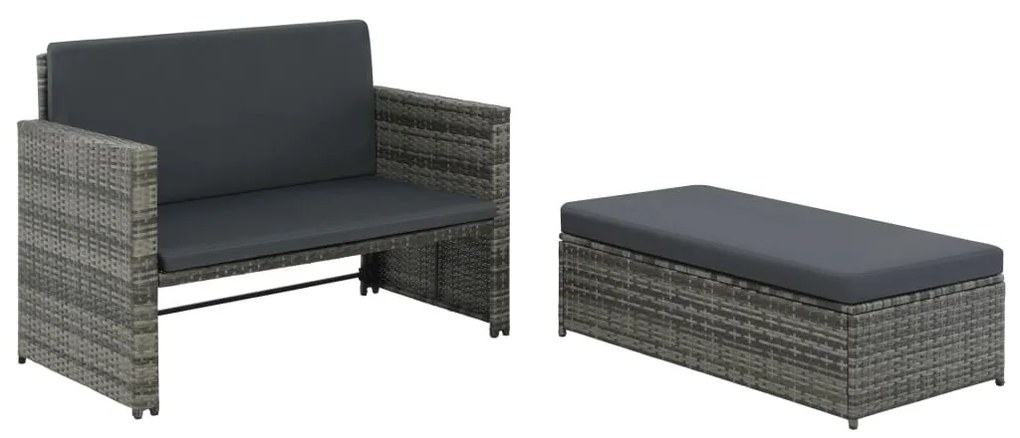 2-részes szürke polyrattan kerti bútorszett párnákkal