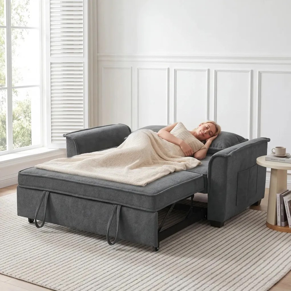 HOMCOM Futon kanapéágy, állítható háttámlával, 2 személyes, 2 párnával, sötétszürke