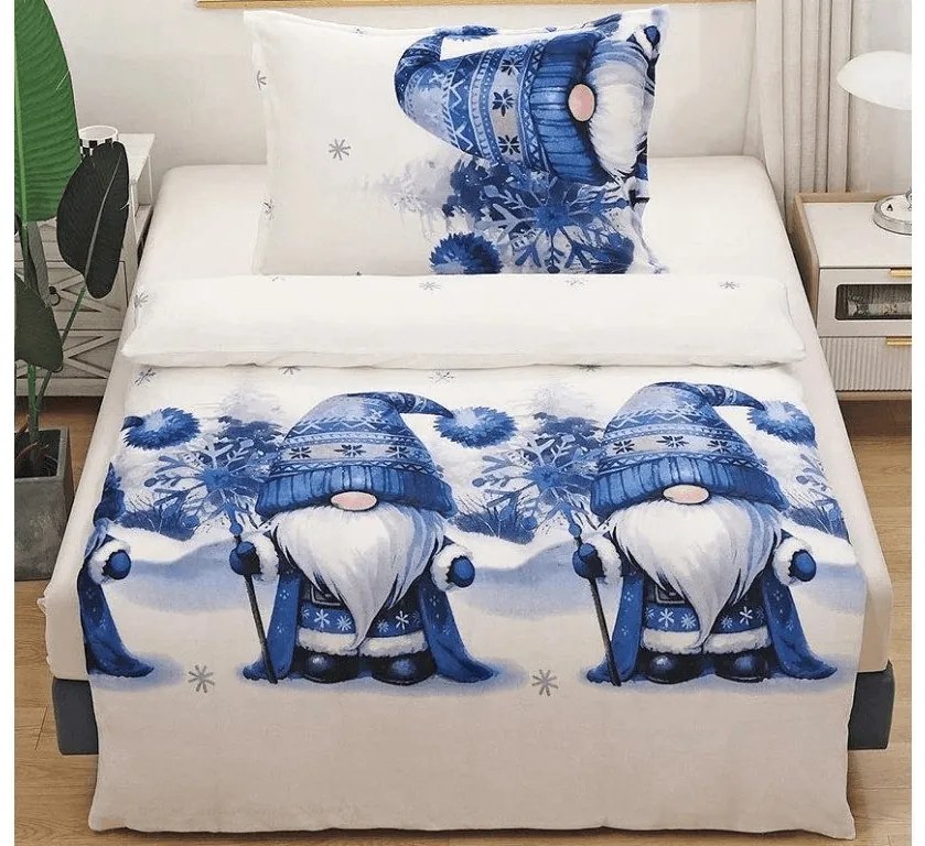 Mikroplüss ágyneműhuzat GNOMLI fehér-kék Ágyneműhuzat mérete: 70 x 90 cm | 140 x 220 cm