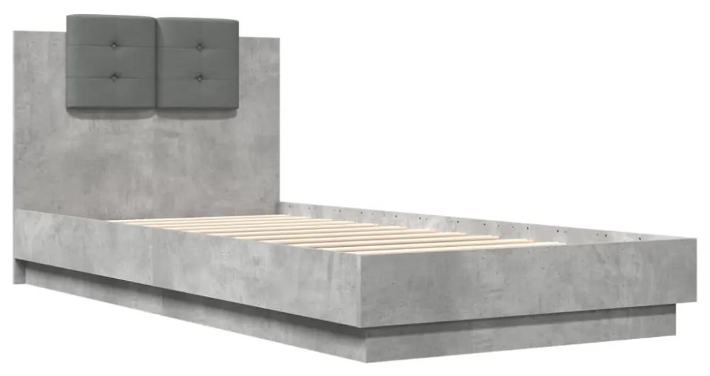 betonszürke szerelt fa ágykeret fejtámlával 100x200 cm