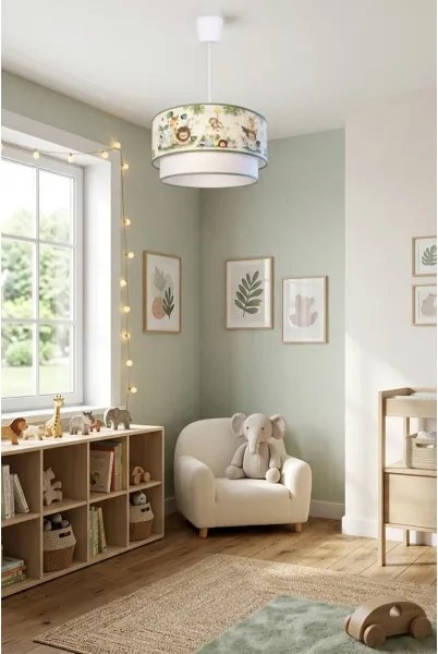 Brilagi-LED Gyerek csillár kábelen BOBO 1xE27/60W/230V Ø40 cm krém/zöld/dzsungel