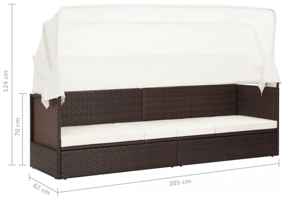 barna polyrattan kerti kanapé napellenzővel