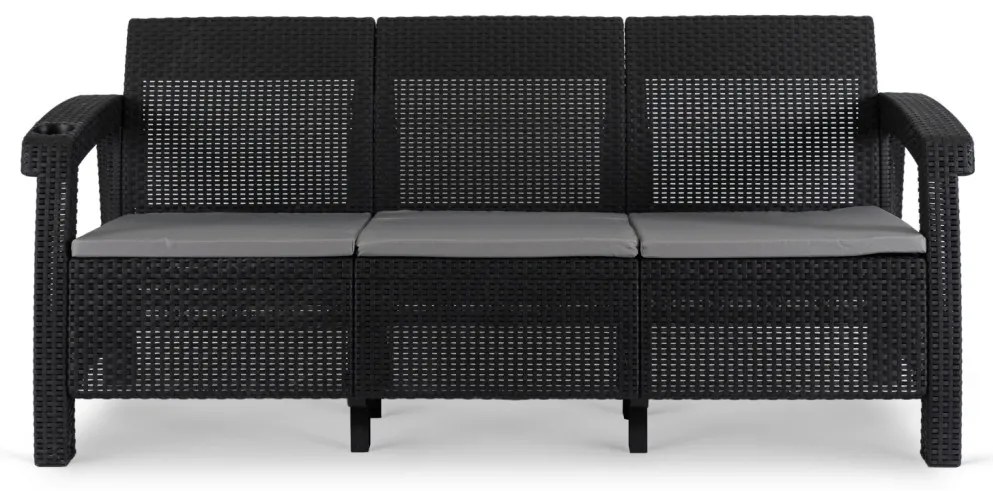 Kerti Műrattan Kanapé Fekete Színben. FLINT