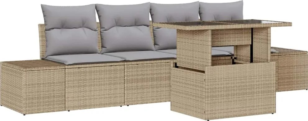 vidaXL Kanapé Szett párnával 5 pcs Beige és Világosszürke polirattan
