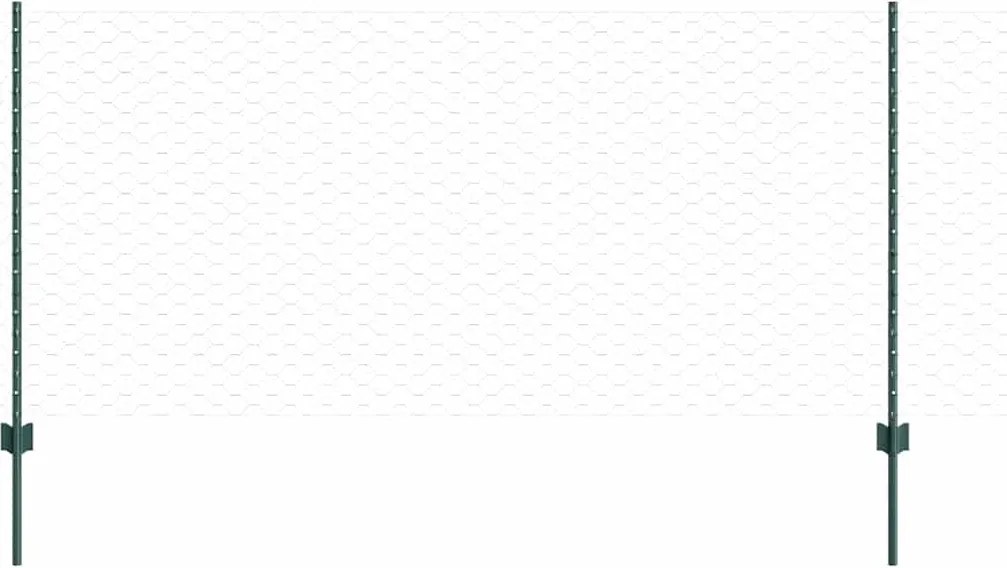 vidaXL Kerítés oszlopokkal Zöld 1 x 25 m Acél