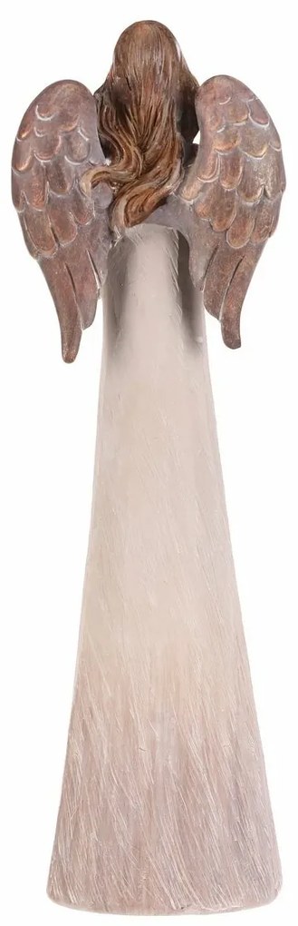 Polyresin angyal szívvel, 26 cm, bézs színű