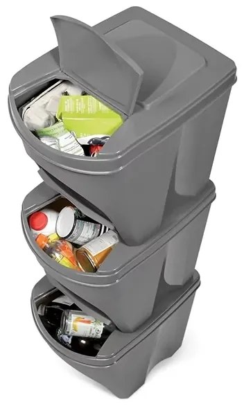 Szürke gyűjtemény szelektált hulladékhoz II, 3 x 25 l, szürke