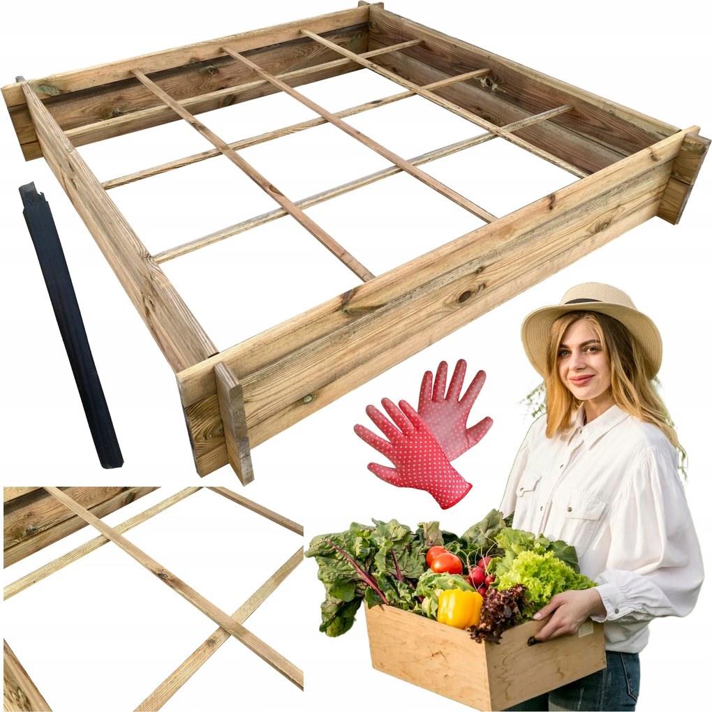 Magasított ágyás 120x120x24cm Zöldség-gyümölcs palántanevelő gyógynövényes láda