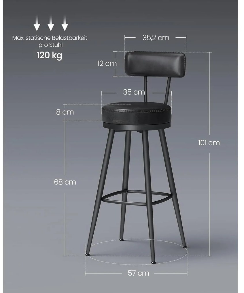 Ekho 360°-ban forgatható bárszék 2 darabos szett, 76 cm magas, tintafekete színben