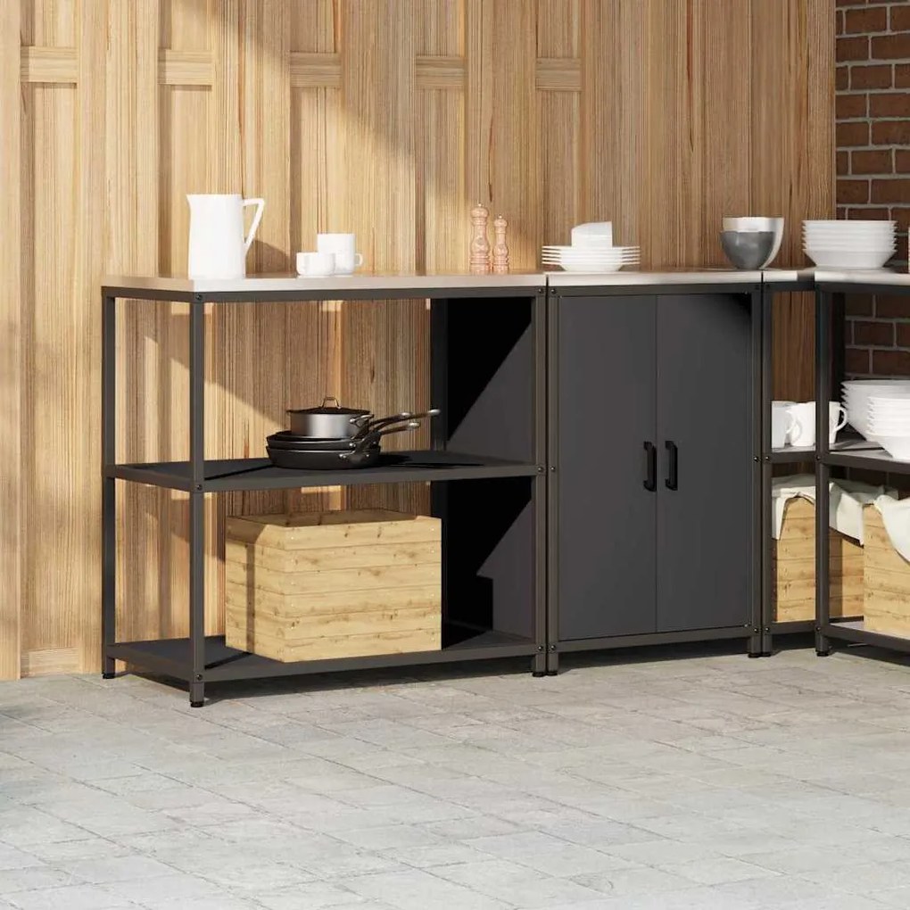 Konyhai Tároló Készlet polcokkal 2 pcs Fekete 150 x 50 x 92 cm