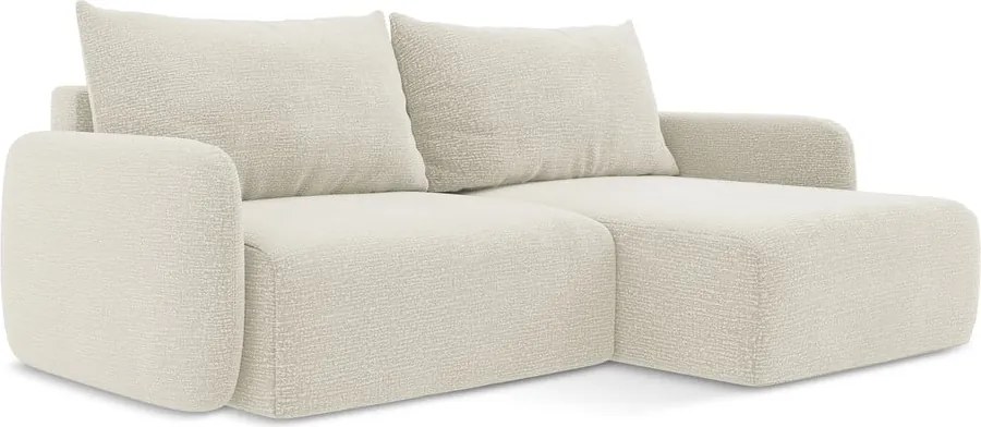 Krémszínű kinyitható-tárolóhelyes sarokkanapé (jobb oldali) Kalena – Makamii