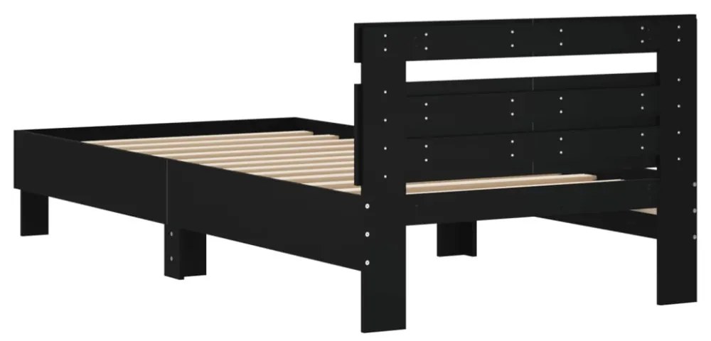 fekete szerelt fa ágykeret fejtámlával 100 x 200 cm