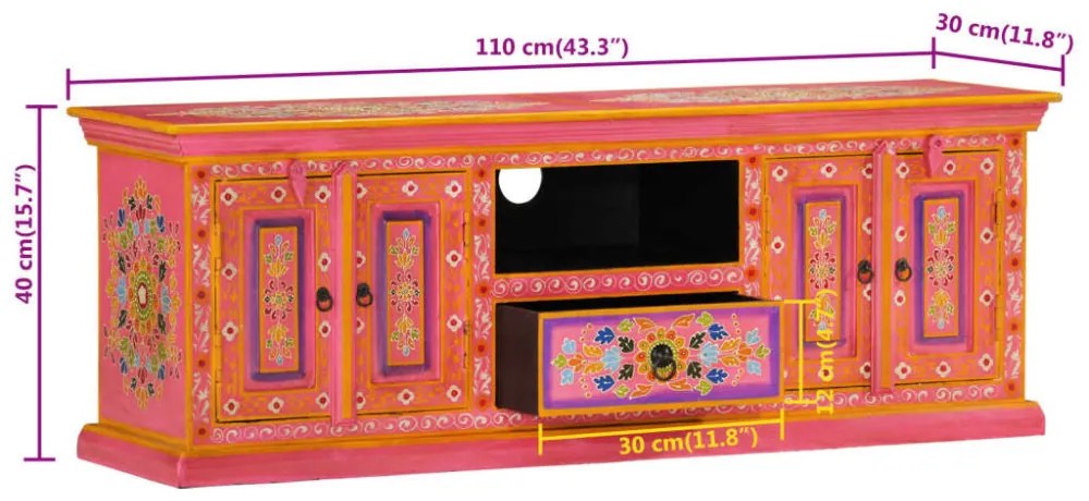 rózsaszín tömör mangófa TV-szekrény 110 x 30 x 40 cm
