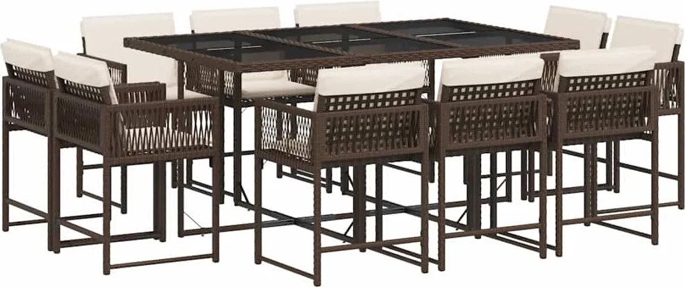 vidaXL 11 részes barna polyrattan kerti ülőgarnitúra párnákkal