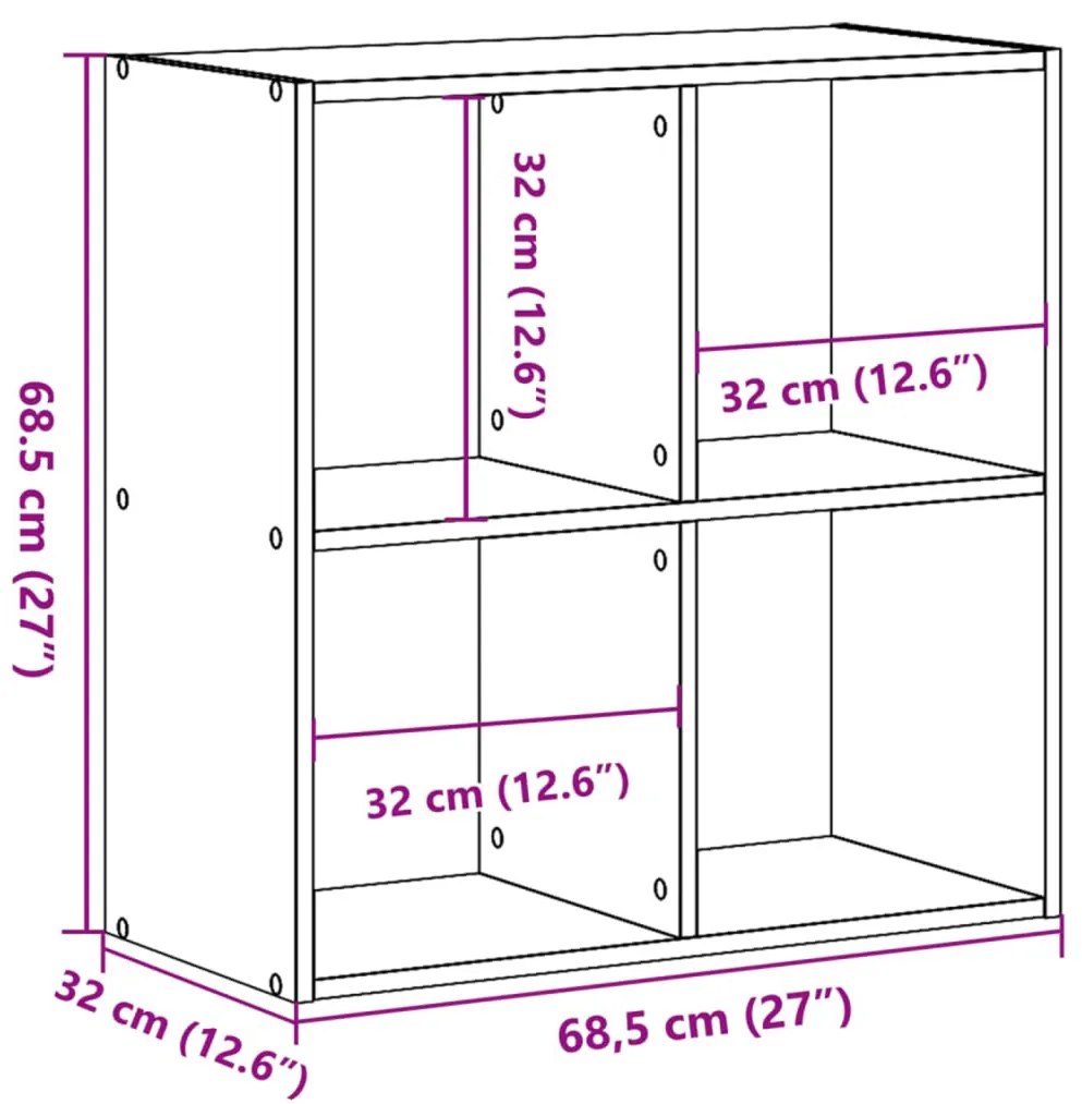 Könyvespolc Fekete Tölgy 68,5x32x68,5 cm Mérnöki Fa