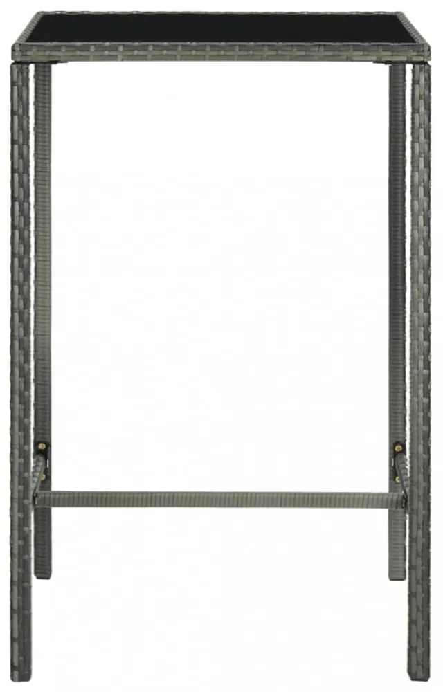 szürke polyrattan és üveg kerti bárasztal 70 x 70 x 110 cm