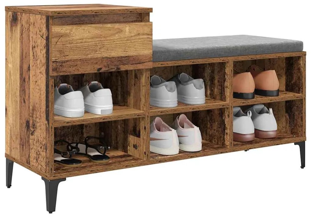 Cipőszekrény fiókkal polcokkal Régi fa 102 x 36 x 60 cm Faanyag