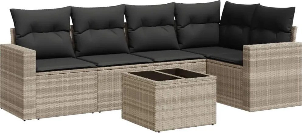 vidaXL 6 részes világosszürke polyrattan kerti ülőgarnitúra párnákkal