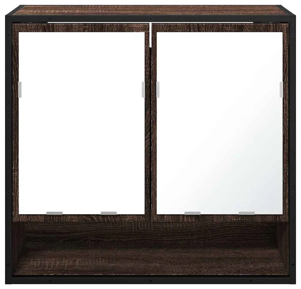 barna tölgy szerelt fa tükrös fürdőszobaszekrény 65x20x60 cm