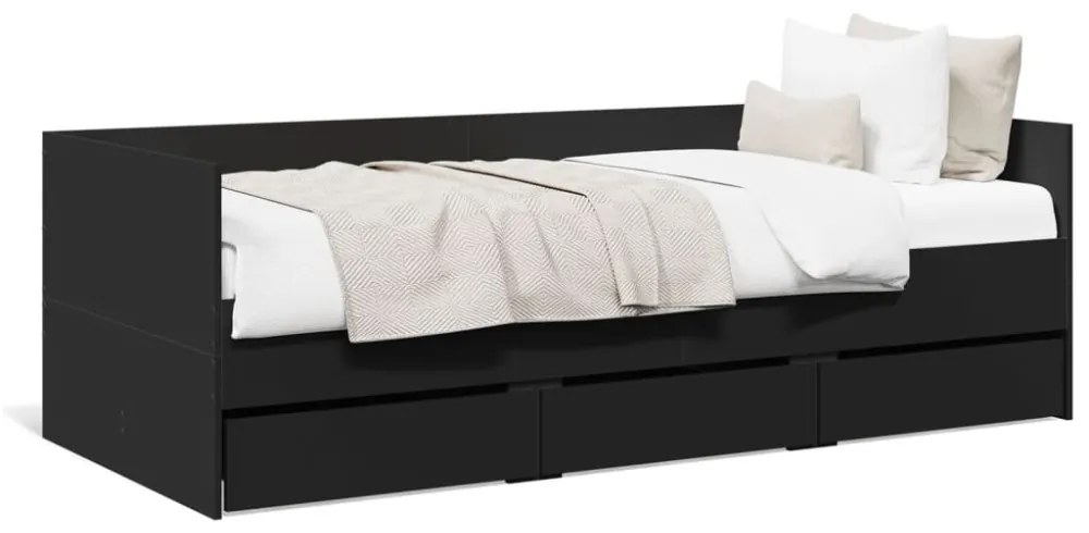 fekete kanapéágy fiókkal matrac nélkül 90x190 cm