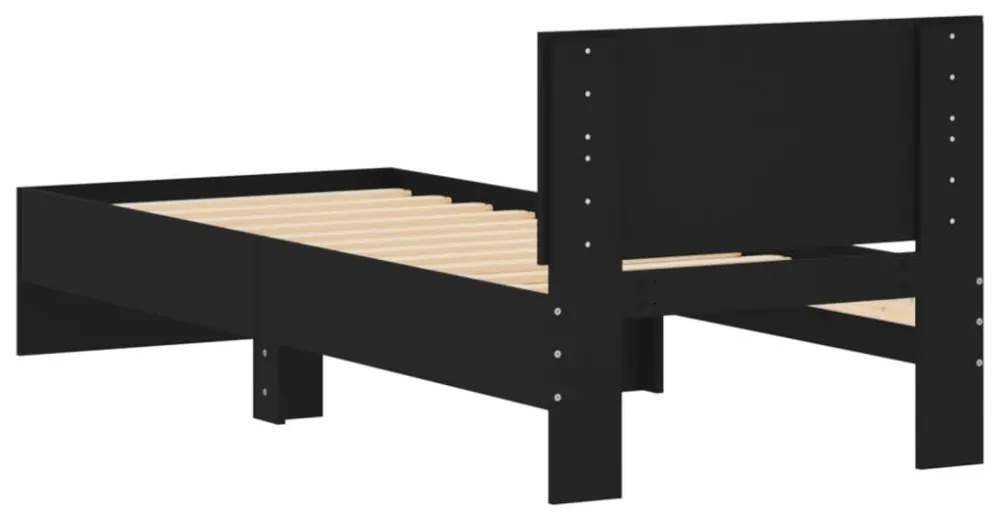 fekete szerelt fa ágykeret fejtámlával 90 x 200 cm
