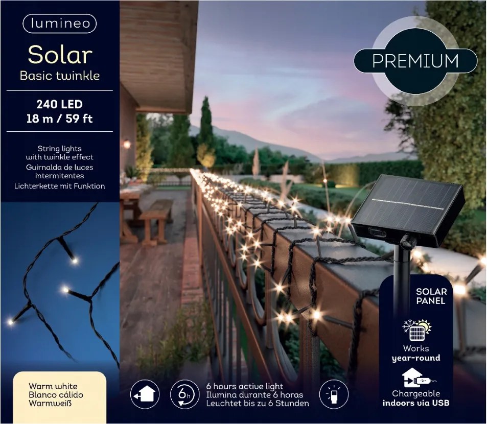 Kültéri napelemes karácsonyfa lámpa 240 Led kerti meleg fehér 18m