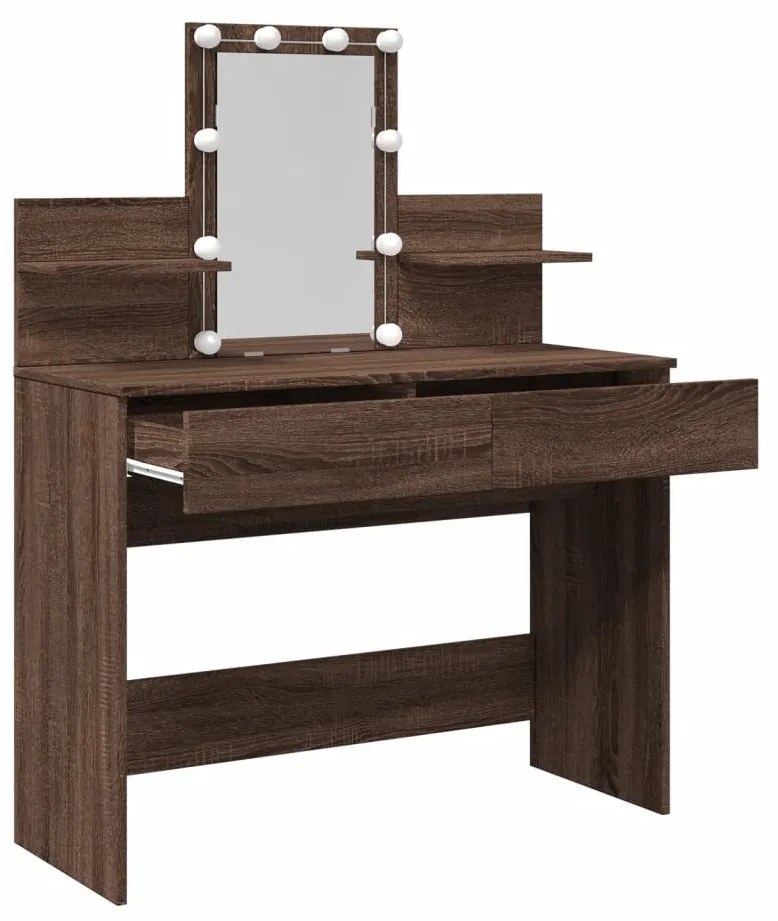 barna tölgy színű fésülködőasztal LED-del 100 x 40 x 130 cm