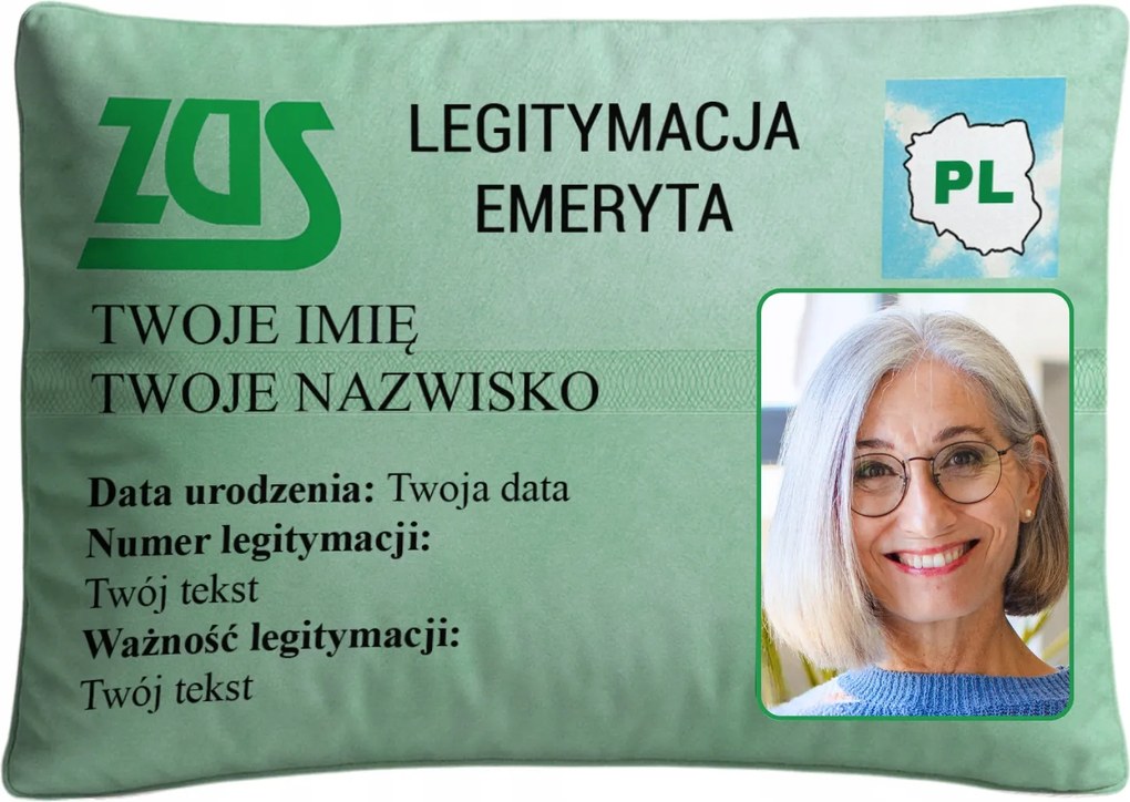 Nyugdíjas kártya párna 60x40 cm az Ön fényképével Ajándék Nagymama nyugdíjasának