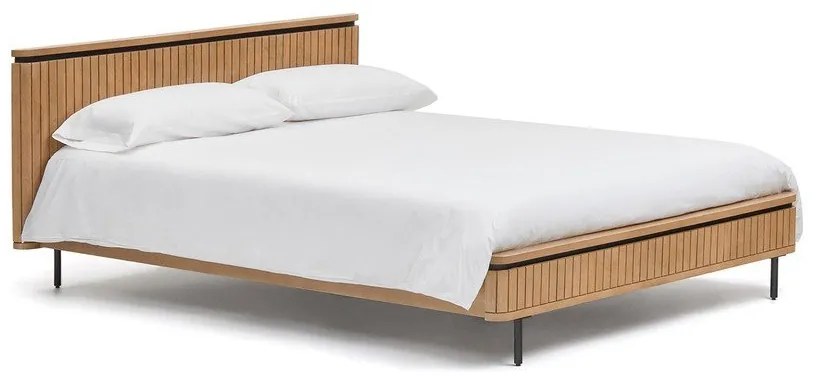 Natúr színű mangófa franciaágy ágyráccsal 160x200 cm Licia – Kave Home
