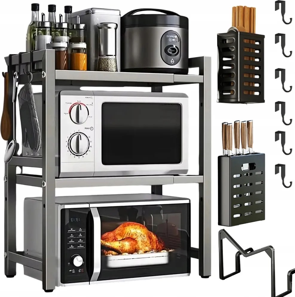 Konyhai Polc Állvány Háromszintes Mikrohullámú Sütő Állítható Szett