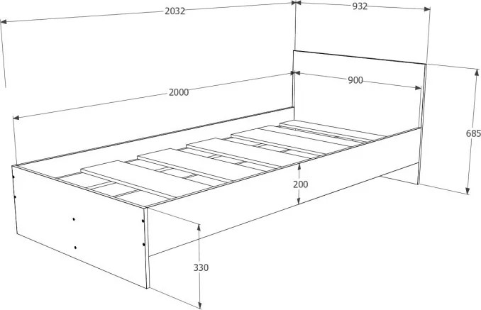 PIETRO II NEW Egyszemélyes ágykeret 90x200 sonoma