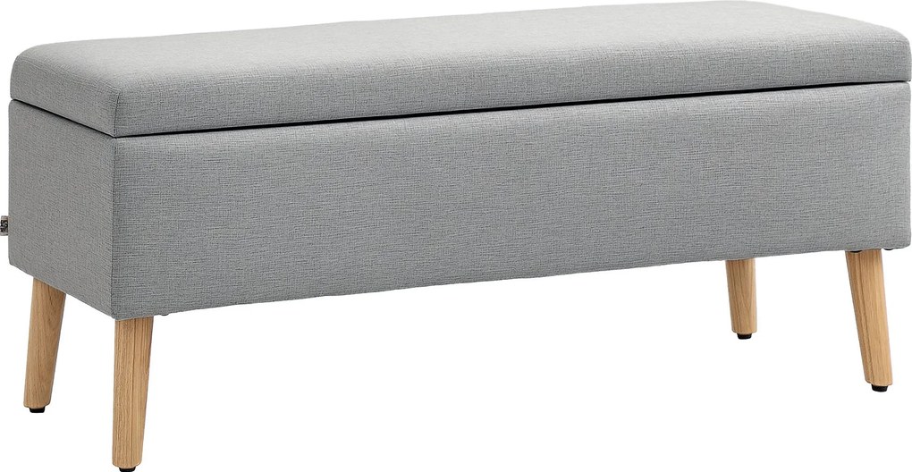 HOMCOM Tároló Pad Laza Hatású Kárpitozással, Ágy Pad Fa Lábbal, Tároló Doboz Nappalihoz, Hálószobához, Előszobához 110 x 39 x 45 cm, Szürke | Aosom