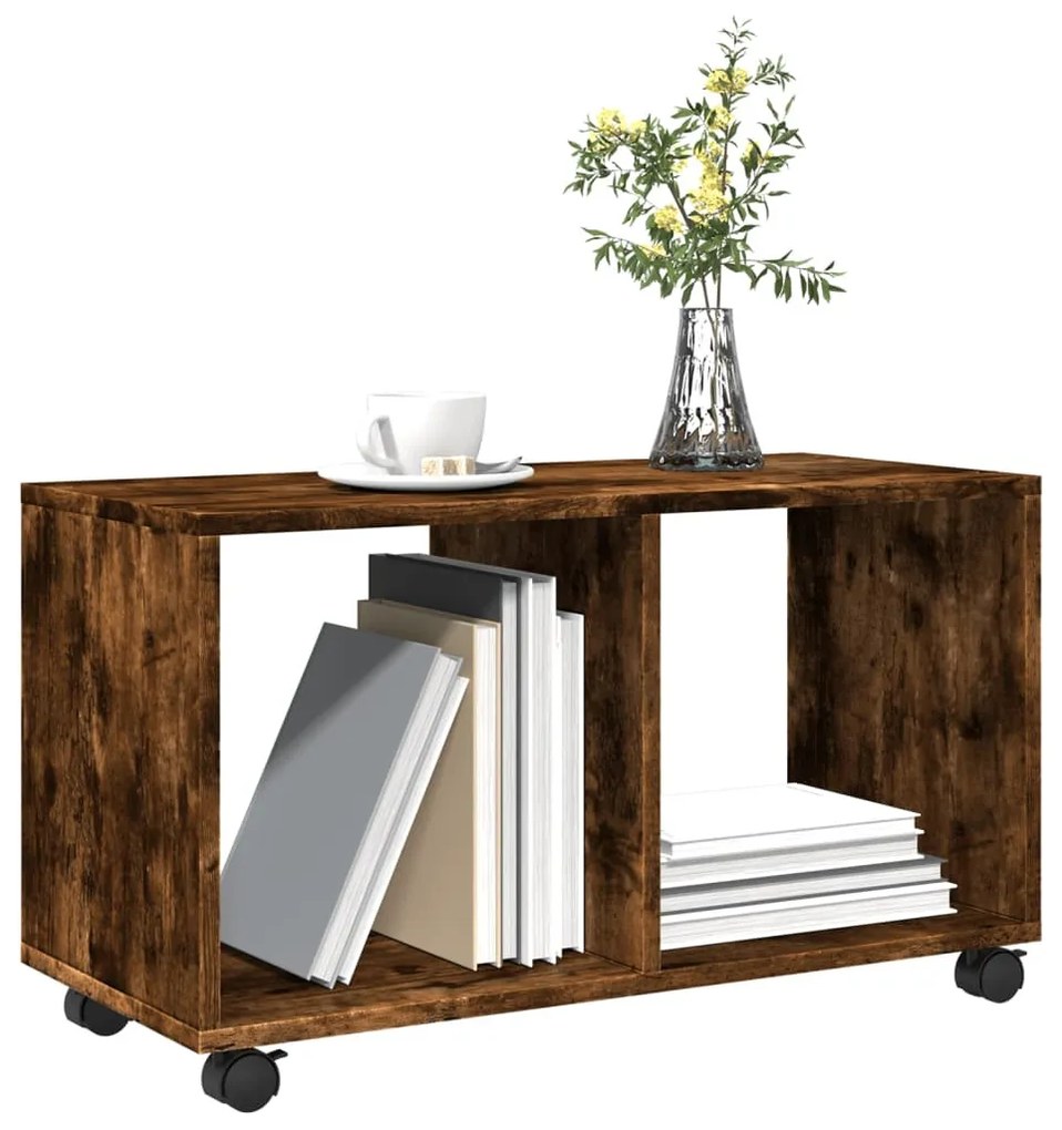 füstös tölgy színű szerelt fa görgős szekrény 72 x 33 x 42,5 cm