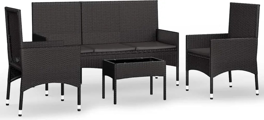 vidaXL 4 részes fekete polyrattan kerti ülőgarnitúra párnákkal