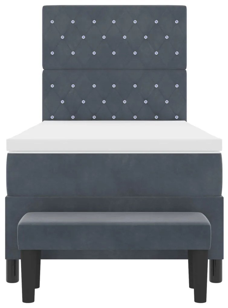 Boxspring ágy matraccal &amp; paddal sötétszürke 90x190 cm bársony