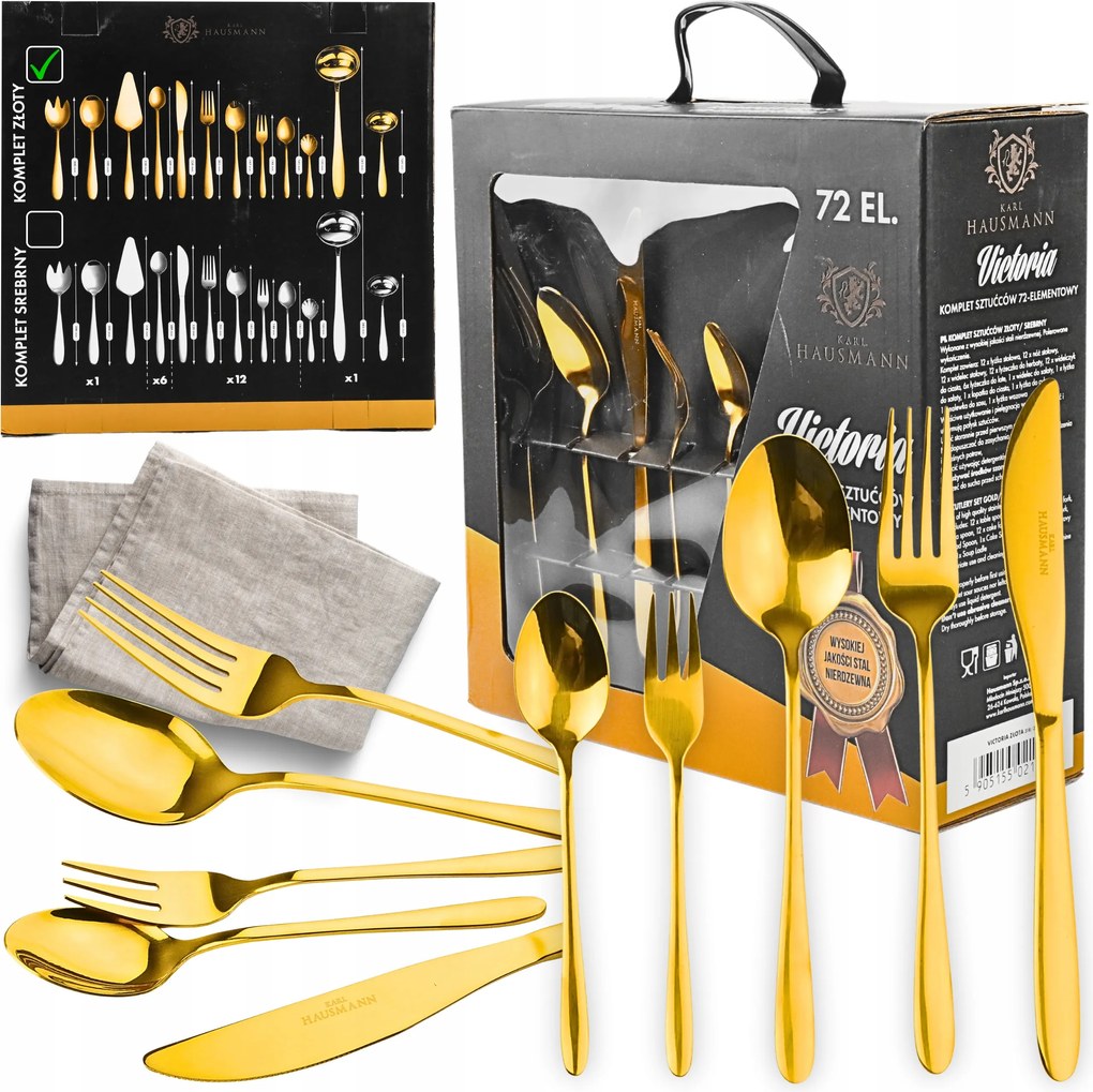 Arany Evőeszköz Szett Evőeszköz Doboz 72EL 12 Személyes Arany Evőeszköz Szett